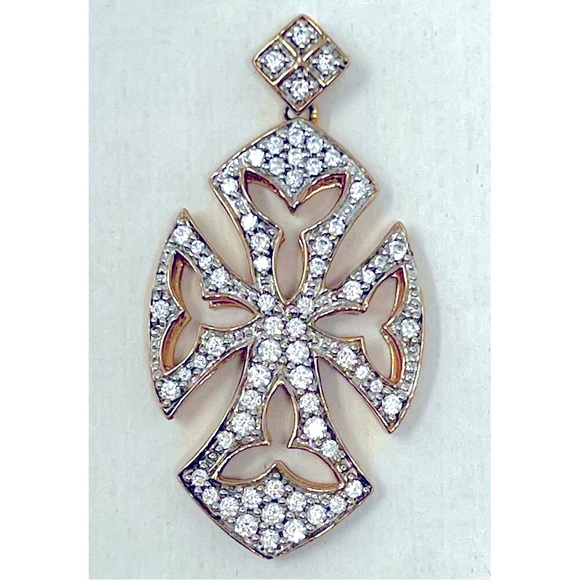 Meda Yellow Gold and CZ Cut Out Cross Pendant - Picture 1 of 4